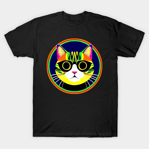 Cool Yellow Cat In Sunglasses Inside The Colorful Round Frame T-Shirt by funfun